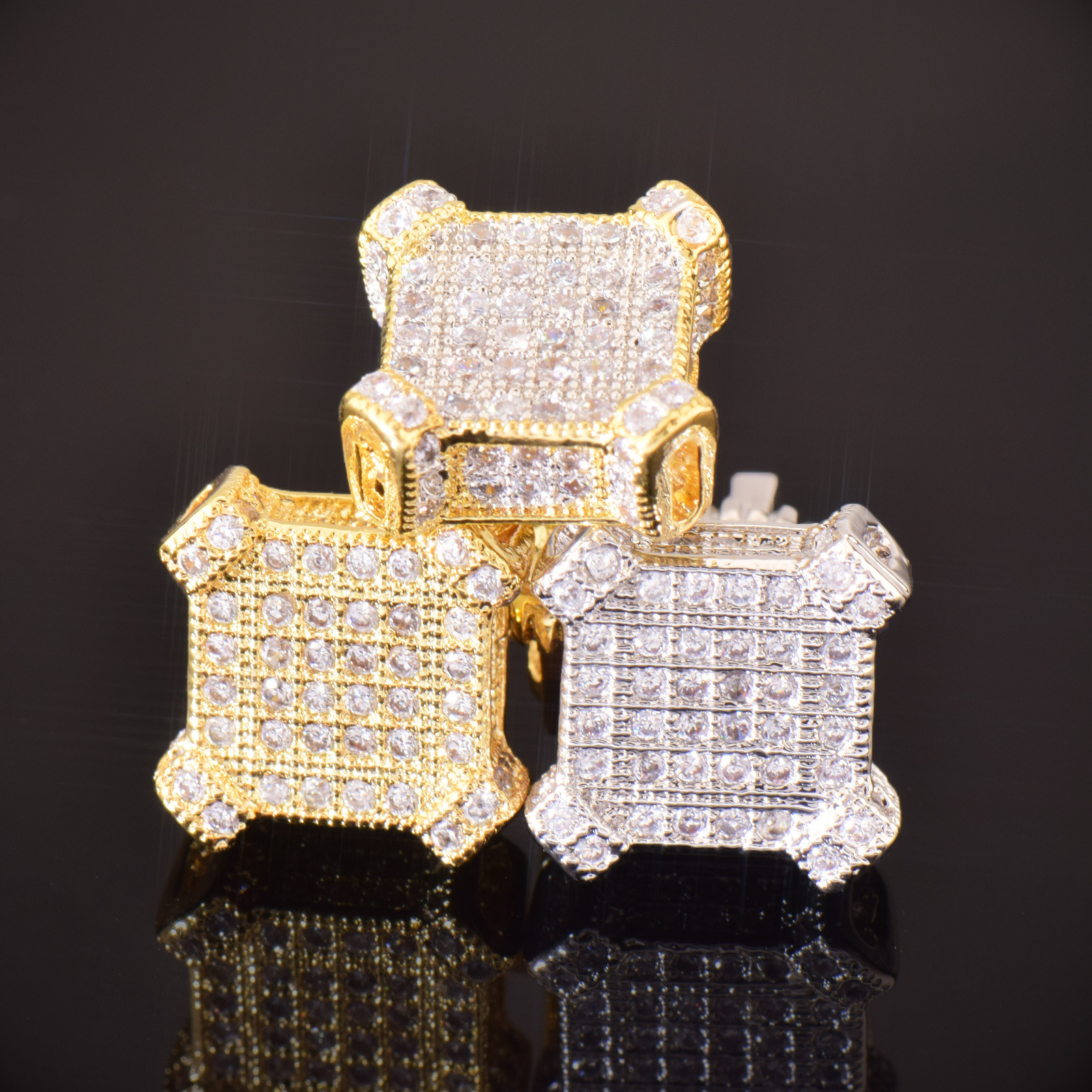 Luxury Jewelry Hip Hop Square Earrings Unisex Minimalist Designer Full Diamond Bling Bling Pass the diamond tester