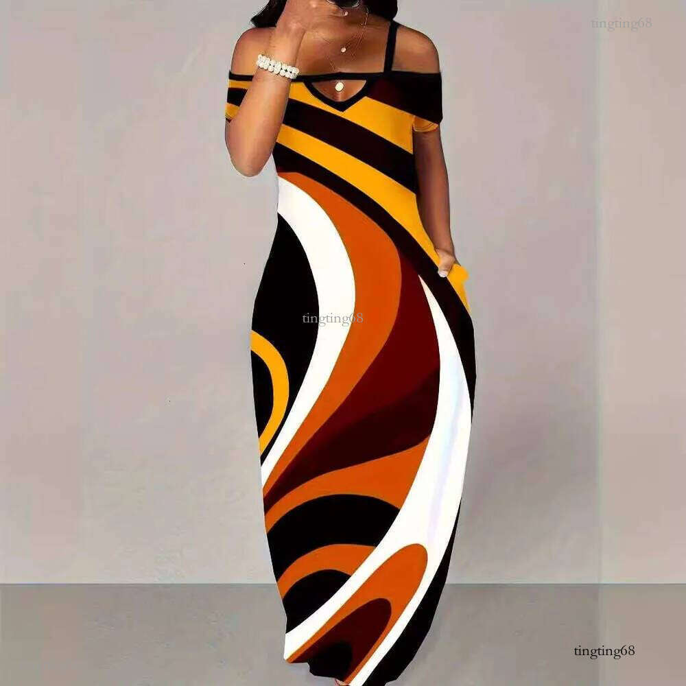 2024 new sexy and fashionable digital printed one neck strapless dress