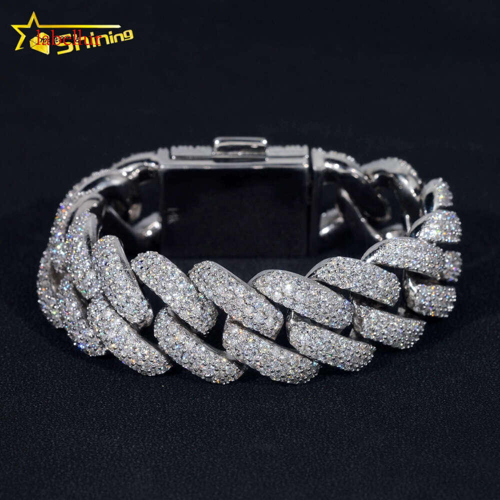 High Quality Mens Iced Out Jewelry Three Rows 20mm Sier Moissanite Hip Hop Cuban Link Bracelets