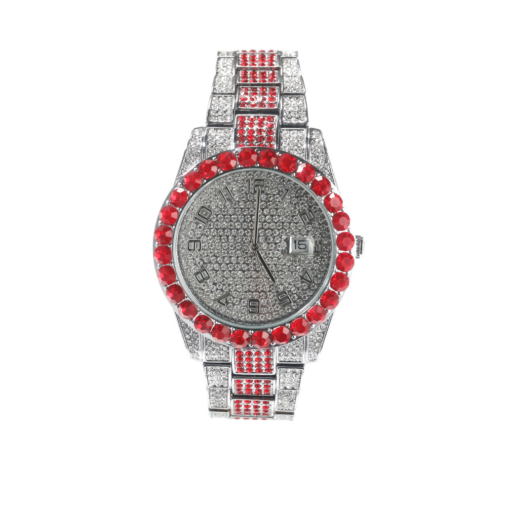 Luxury Jewelry VVS Moissanite High Quality New Iced Out Red Fashion Watch Round Big Dial Mechanical Pass the diamond tester