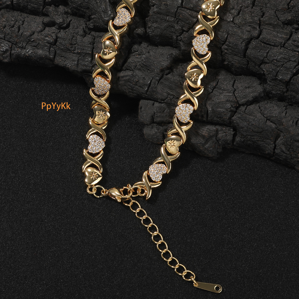 Luxury Jewelry Fashion New Arrival Iced Out XO Gold Plated Hip Hop Necklace Luxury Premium Infinite Love Heart Choker Accessory Pass the diamond teste
