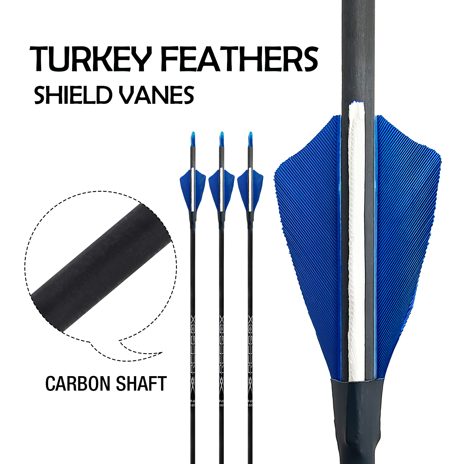 Turkey Feathers Hunting Arrows without Arrowheads 31inch Carbon Archery Arrows 4.2mm Training Arrows for Recurve Bow & Compound Bow Spine 350-1500 Arr