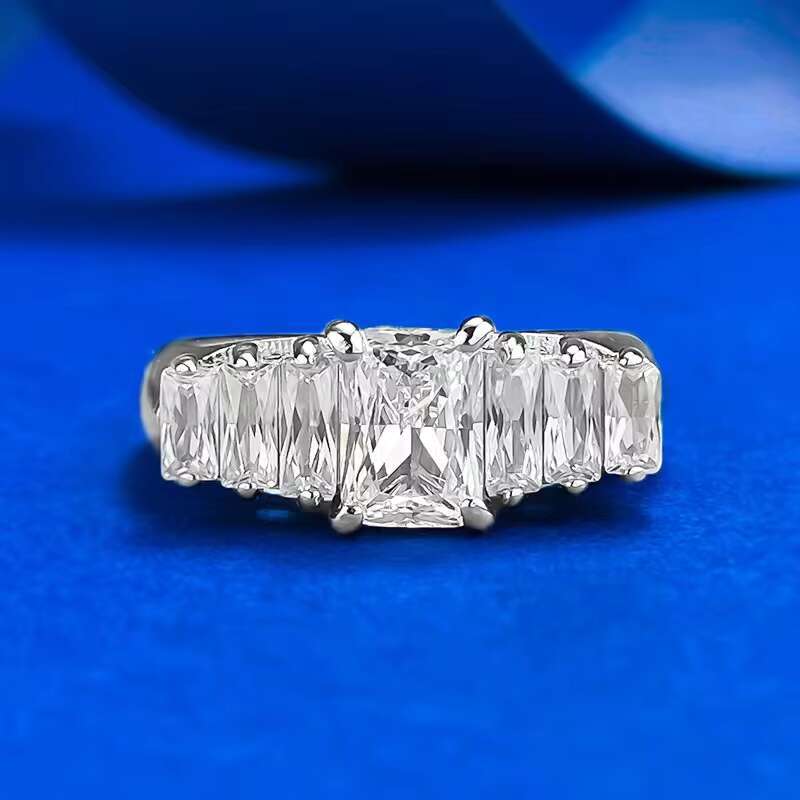 High Quality 1ct Radiant Cut D Color Moissanite Womens Ring 925 Sterling Silver 18K Plated 5*7mm Fine Jewelry