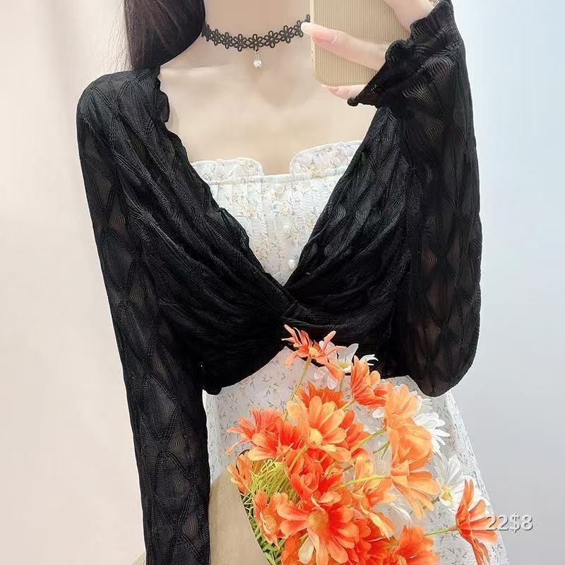 K1181 Fashionable ultra-short sun protection blouse for women in summer with suspender skirt, mesh shawl and fashionable high-end lace top