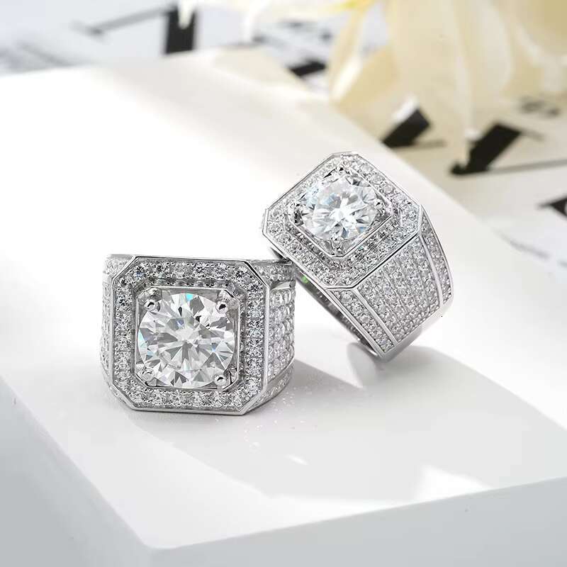 Wholesale Fashion Jewelry Rings 1CT 2CT 3CT Round Shape Moissanite Diamond Silver 925 Rings for Men