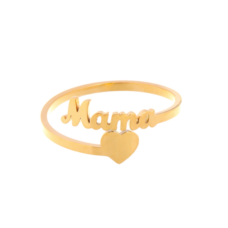 10PCS Heart Shaped Word Mama Ring Stainless Steel Love Mom Mum Letter Shaped Adjustable Open Rings for Women Ladies Mother Mommy