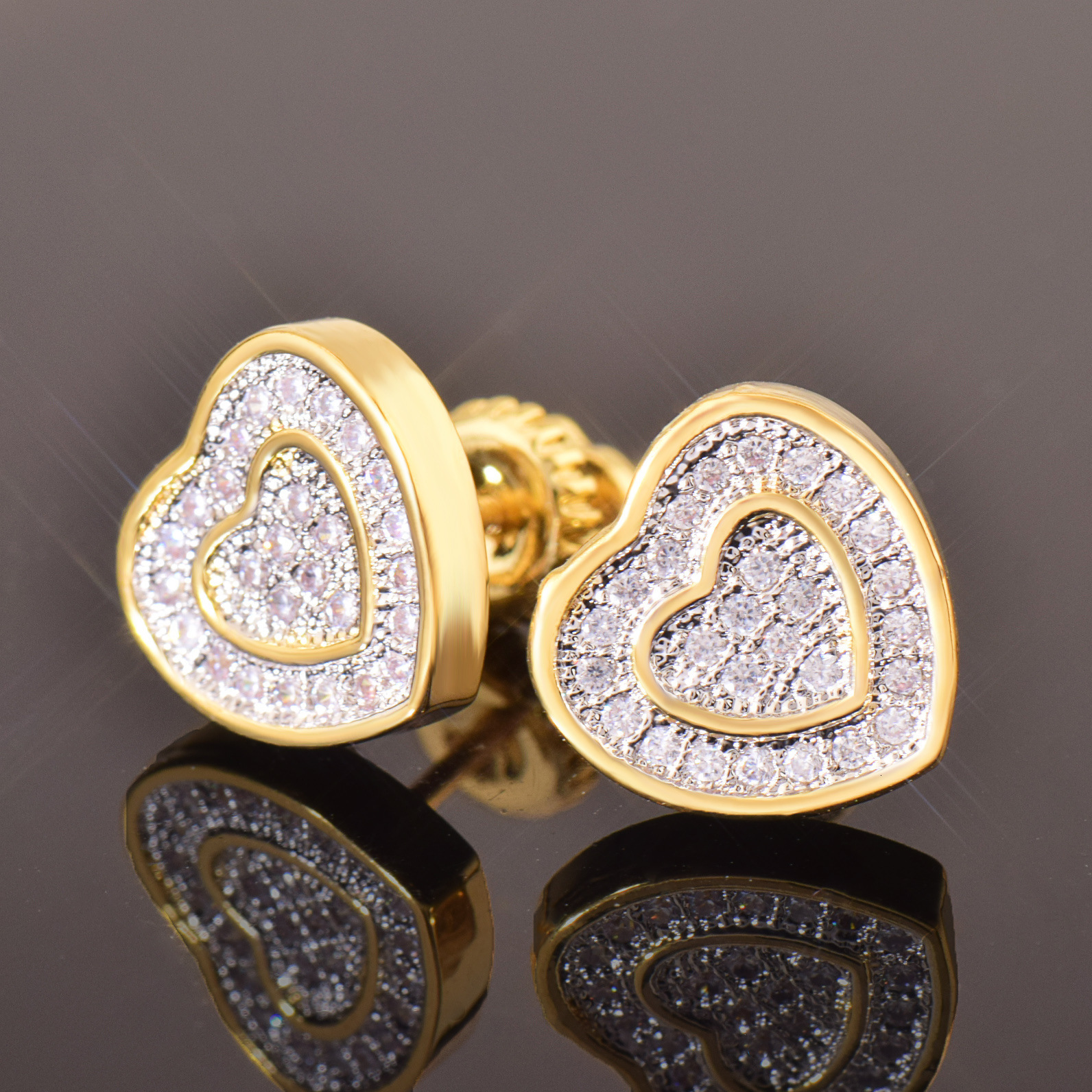 Luxury Jewelry Hip Hop Double Layer Heart Earrings Minimalist Full Diamond Moissanite Premium Bling Bling Pass the diamond tester