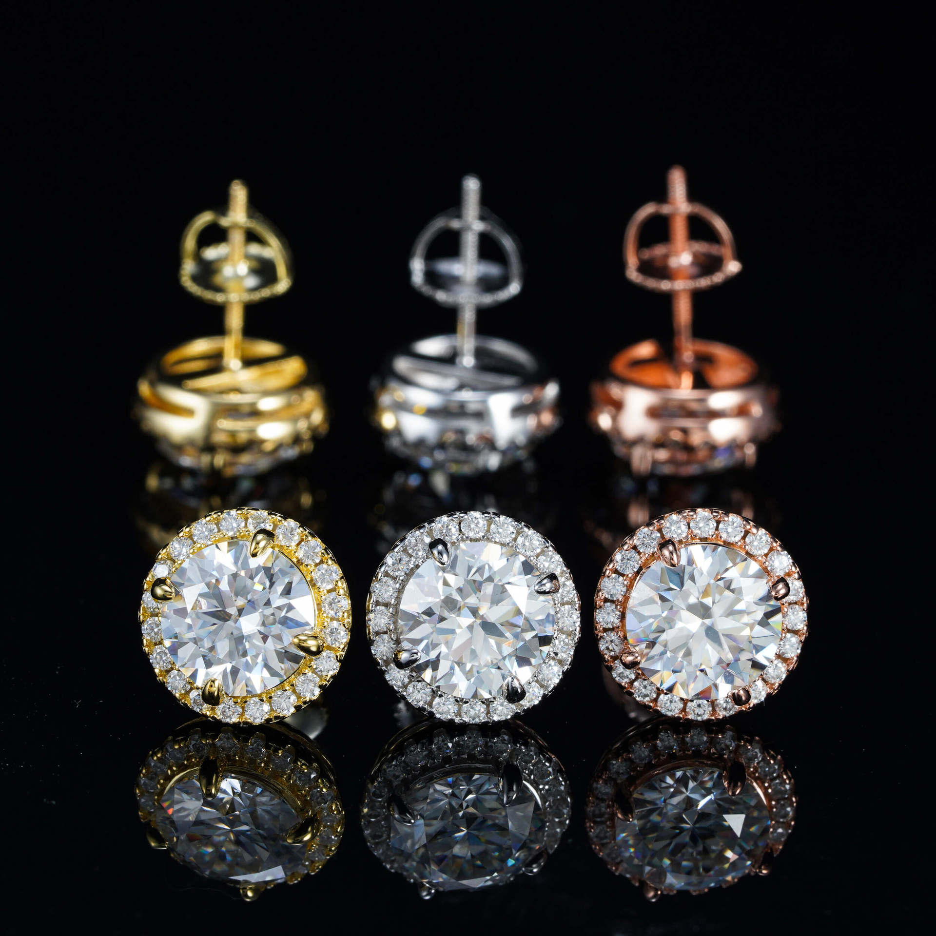 Jewelry Dropshipping Supplier Fashion Gold Plated 925 Sterling Silver Stunning VVS 8MM Moissanite Diamond Halo Earrings Stud for Men