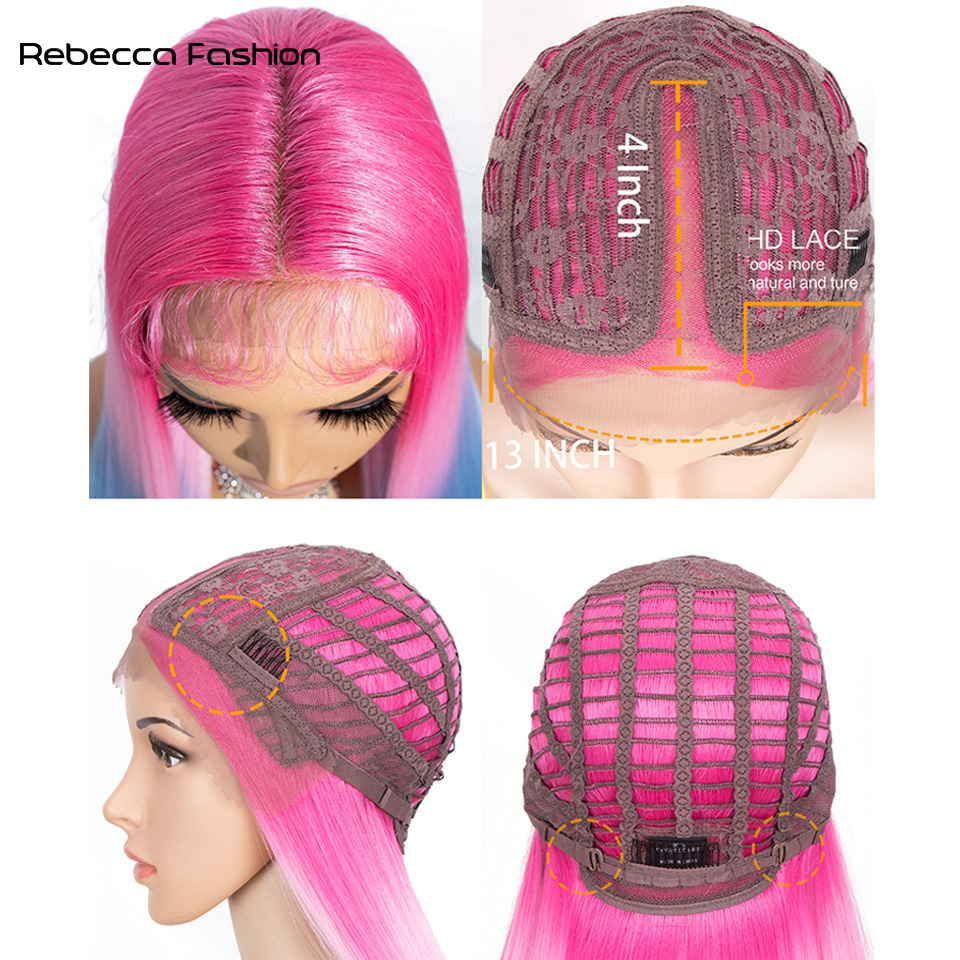 Rebecca Fashion Synthetic Highlights Colors High Temperature Fiber Straight Wig Middle Part Lace Wigs For Black Women Heat Resistant Cosplay