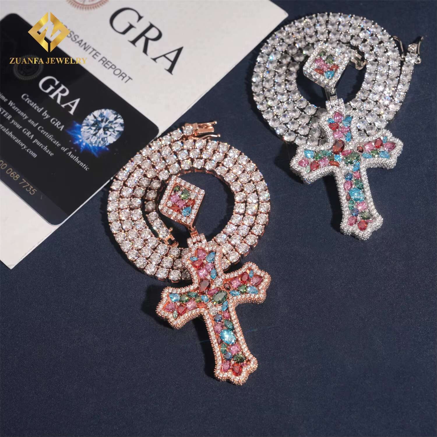 Hip Hop Custom New Jewelry Charm Pendant Iced Out 925 Silver Colorful VVS Moissanite Diamond Solid Back Cross Pendant Men Women