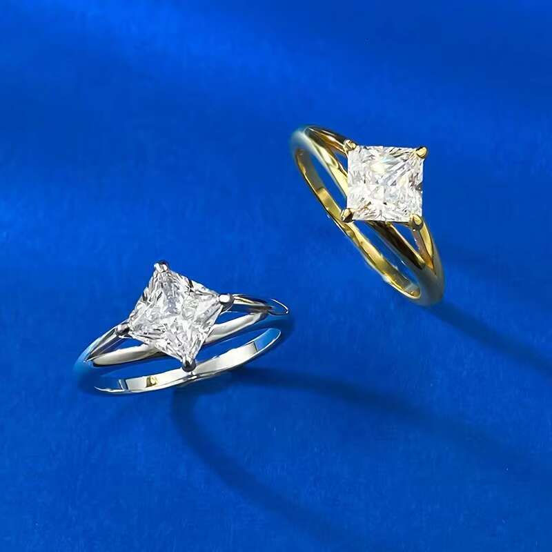 High Quality 18K Gold Plated 925 Sterling Silver 1ct D Color Princess Cut Moissanite Diamond Wedding Rings for Women