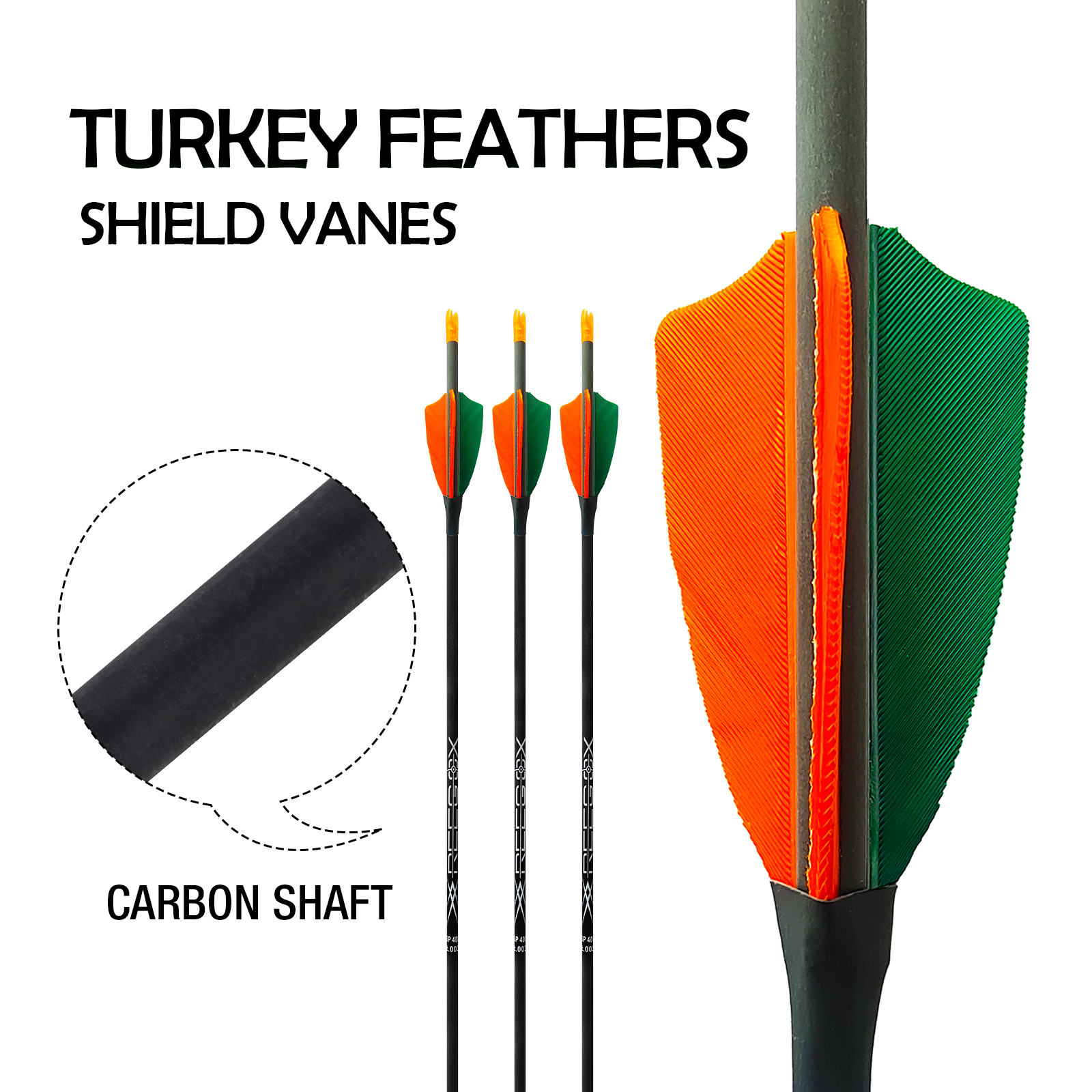 12Pieces Archery Targeting Arrows without Arrowheads 31inch Turkey Feathers Carbon Hunting Arrows 4.2mm Arrows for Recurve Bow & Compound Bow Spine 35