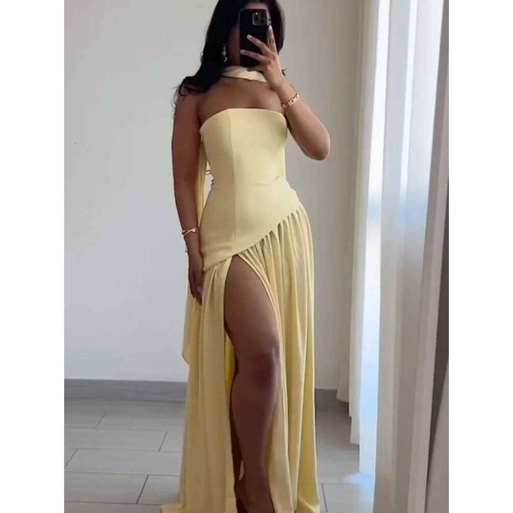 Women's Off-shoulder Strapless Dresses Lady's Elegant Pleated Lace Up Long Vestidos new Summer Holiday Birthday Party Robes