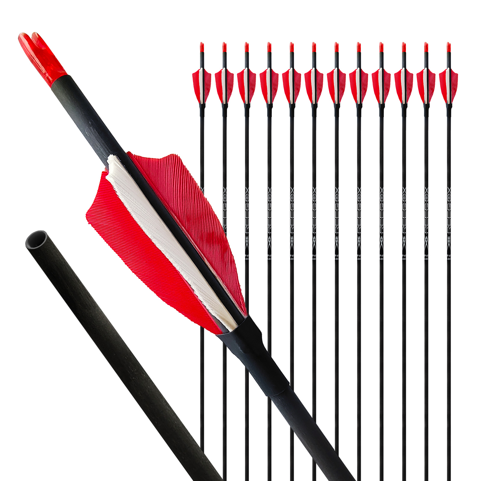 31inch Red Hunting Arrows without Arrowheads Turkey Feathers Carbon Archery Arrows 12Pcs 4.2mm Targeting Arrows for Recurve Bow & Compound Bow Spine 3