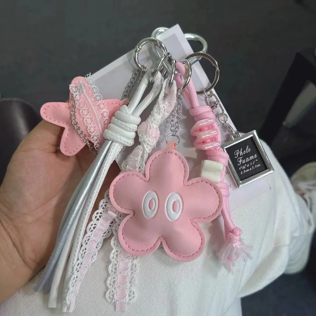 Newest dopamine color summer atmosphere exquisite keychain girl series ins style braided rope lace same bag hanging decoration