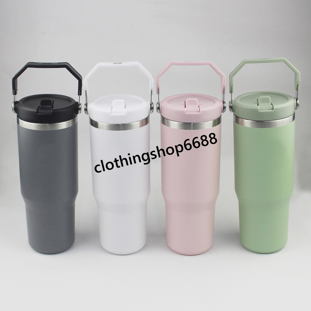 30oz Tumbler With handheld Straw Lids Leopard Stainless Steel Coffee Termos Car Vacuum Cup 30 oz Water Bottles for Water Cold Warm With Box