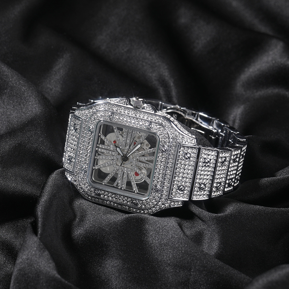 Luxury Jewelry VVS Moissanite Premium Men Hip Hop All Over Diamonds Hollow Skeleton Mechanical Watch Fashion New Designer Pass the diamond tester