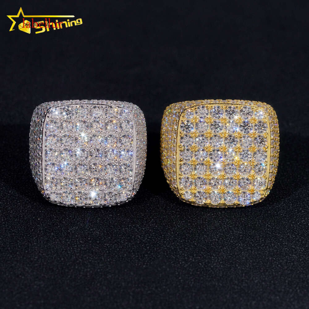 Gold Plated Dia Sterling Sier Hip Hop Ring Iced Out Fully Moissanite Mens Rings Ready to Ship
