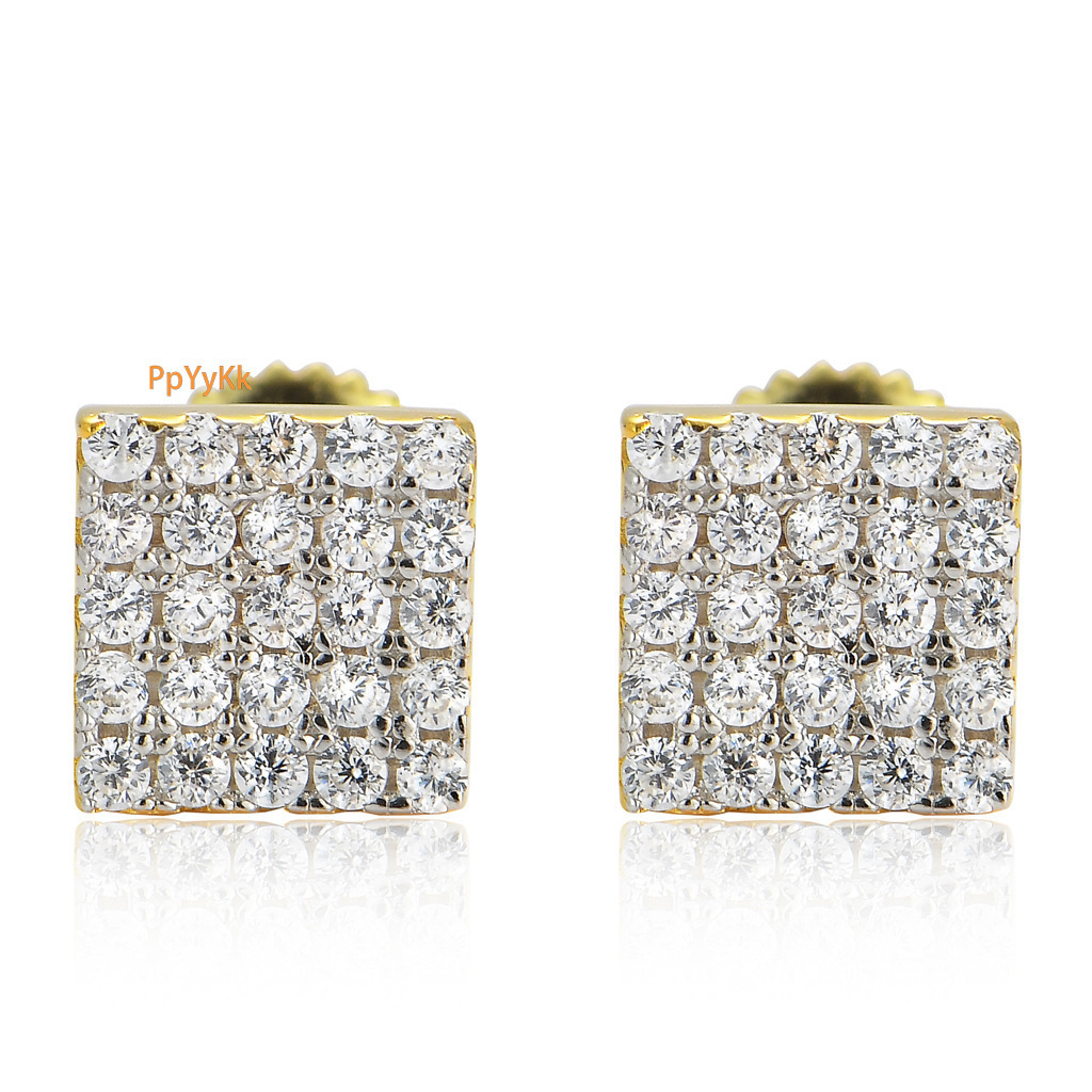 Luxury Jewelry Hip Hop S925 Sterling Silver Men's Solid Square Full Iced Out Bling Bling Trendy Premium Earrings Pass the diamond tester