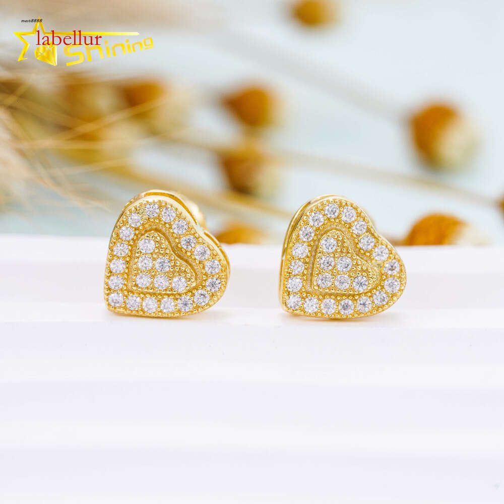 Bulk Stock Iced Out Man Earrings Heart Shape Moissanite Dia Screw Back Setting Hip Hop Stud Earring