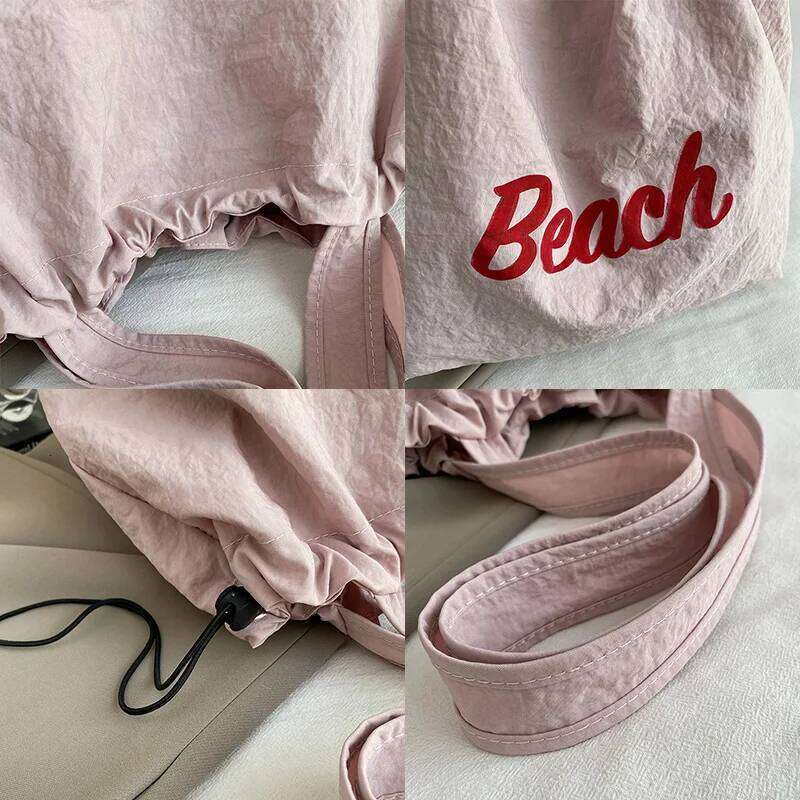 Women's Solid Color Minimalist Nylon Tote Bag - Letter Print,Lightweight & Spacious,Long Strap for Daily Use and Shopping