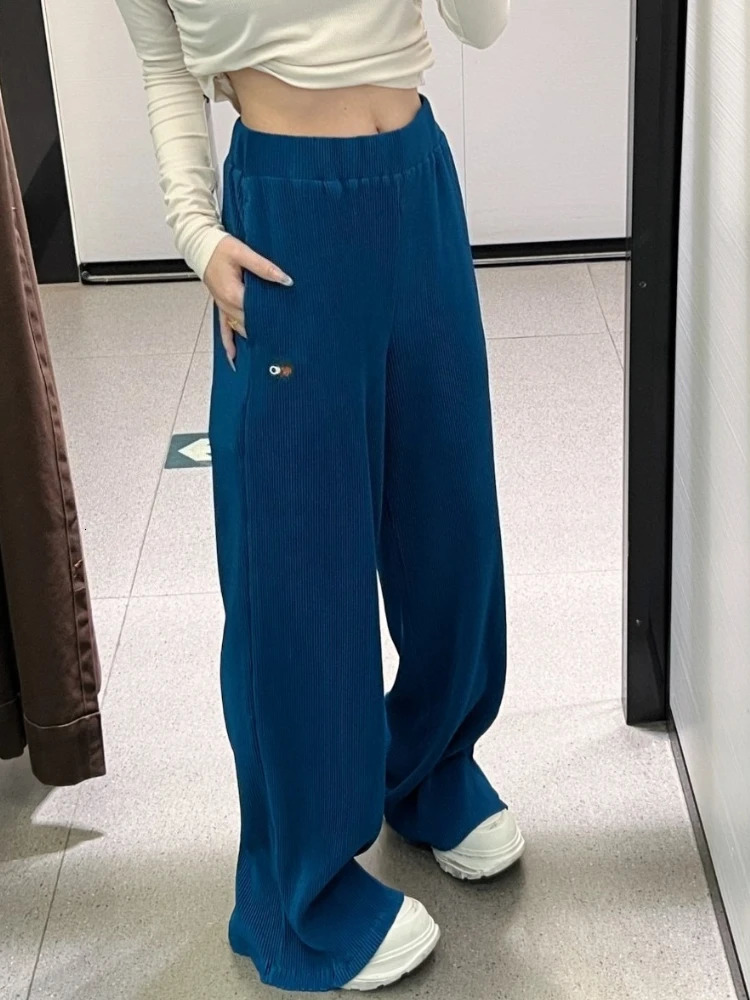 Sport Yoga High Waist Straight Trousers Women Folded Loose Wide Leg Pants Breathable Casual Solid Elastic Womens 250630