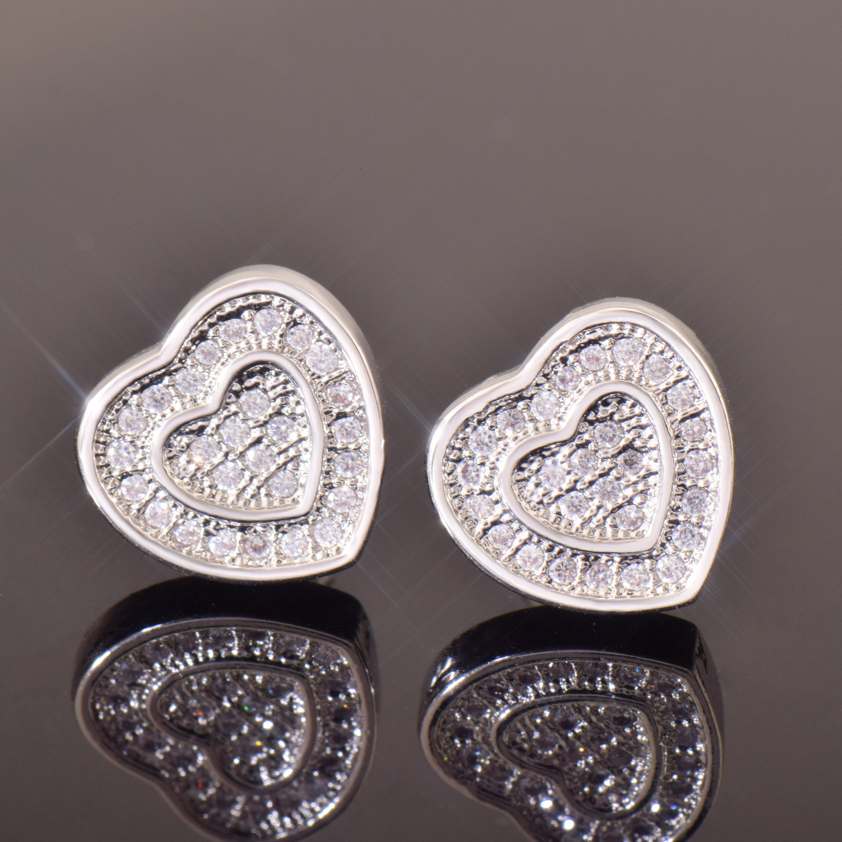 Luxury Jewelry Hip Hop Double Layer Heart Earrings Minimalist Full Diamond Moissanite Premium Bling Bling Pass the diamond tester