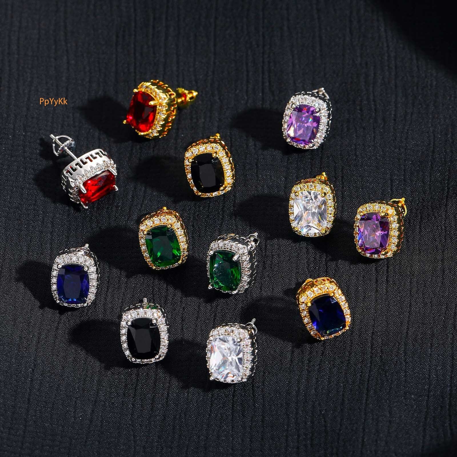 Luxury Jewelry Accessories Premium Full Hip Hop Colorful Large Moissanite Iced Out Bling Bling Unique Men's Earrings Pass the diamond tester