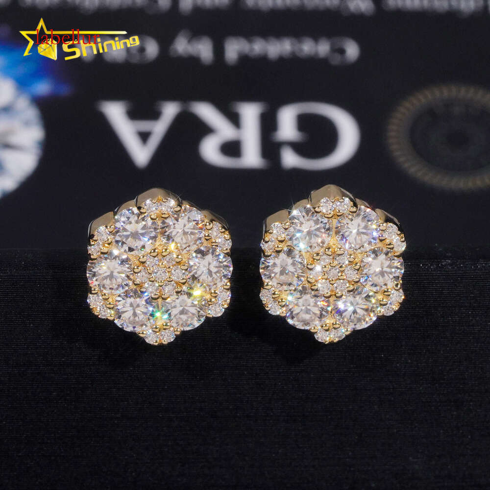 Fine Jewelry Flower Design Screw Back Ear Studs Iced Out Sterling Sier Gold Plated Moissanite Stud Earrings Ready to Ship