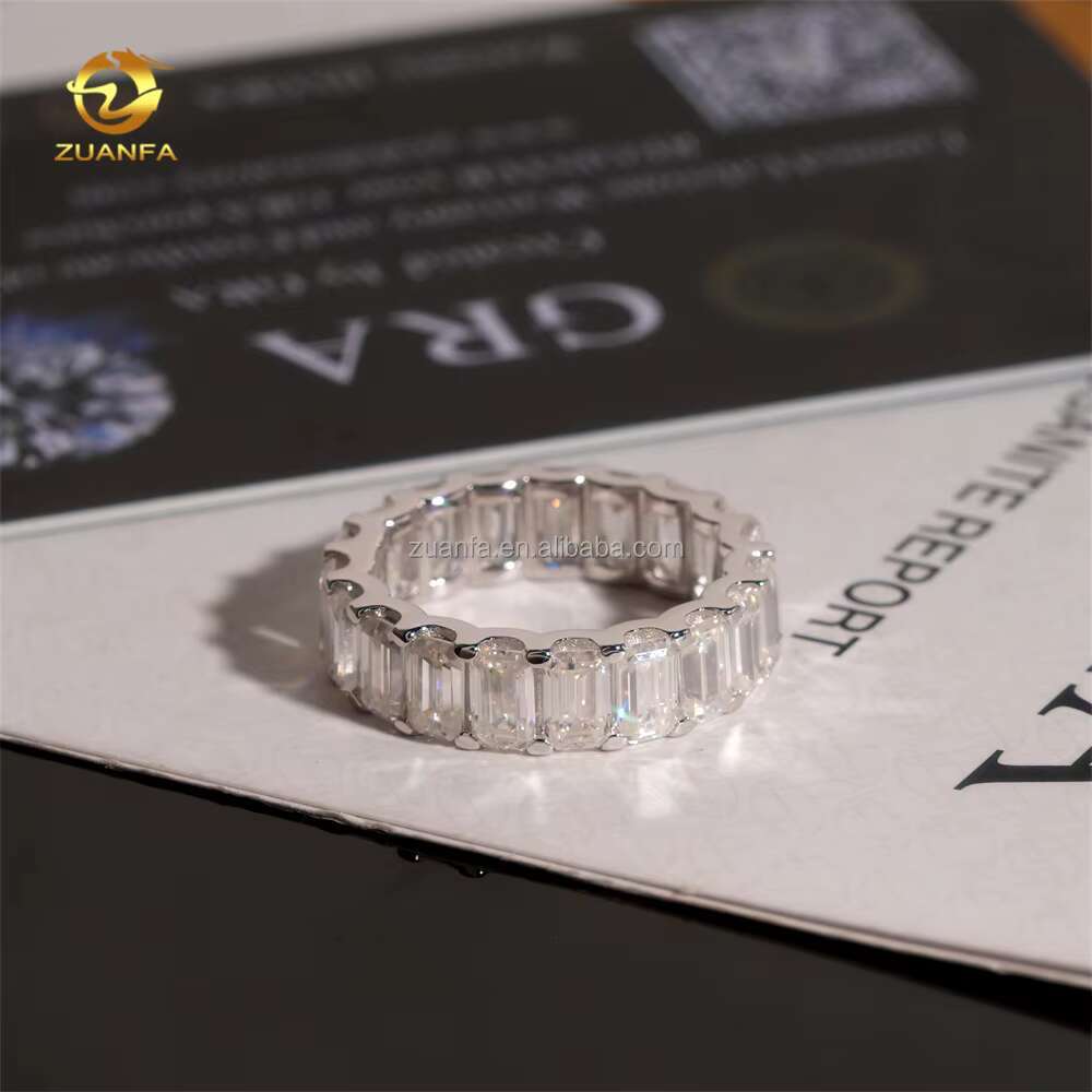 Drop Shipping 925 Solid Silver GRA Certificates Rhodium Plated Bridal Ring Jewelry FL Emerald Moissanite Eternity Band Ring