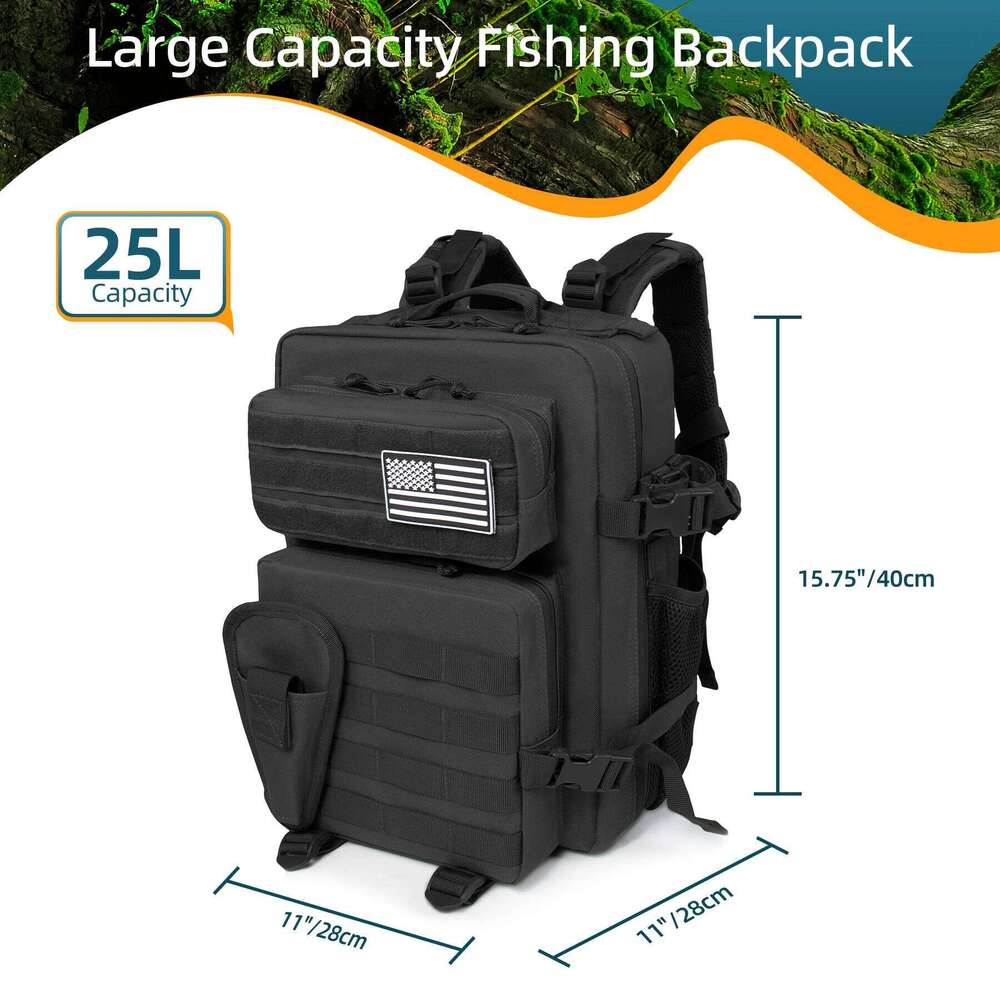 25L Fishing Hunting Tactical Backpack Travel Large CapacityBackpack Durable and Waterproof Men's Outdoor Bag