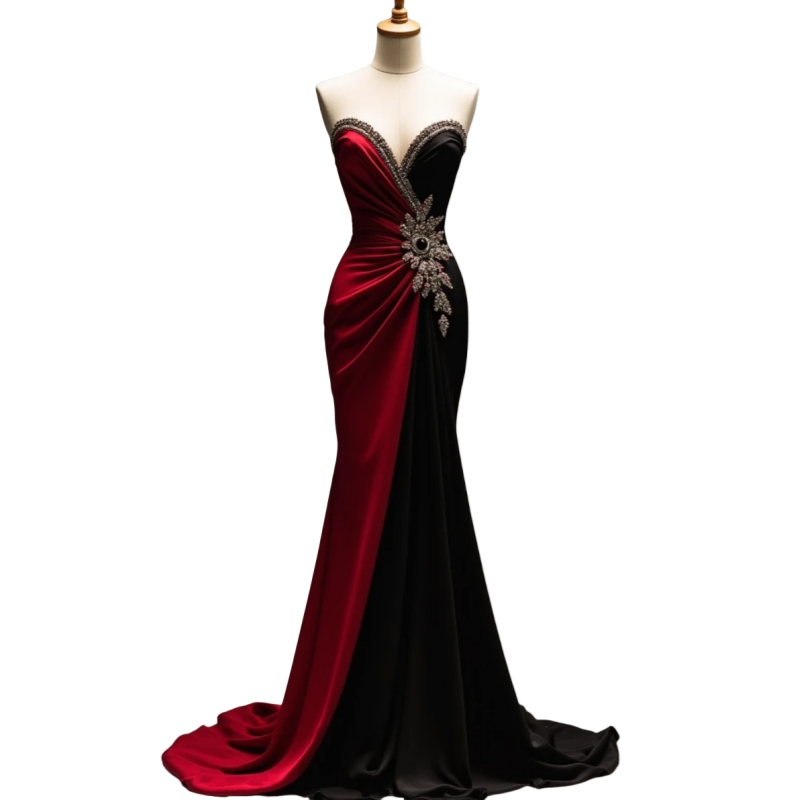 Dark Red And Black Mermaid Prom Dresses Contrast Color Sweetheart Gothic Evening Gown Satin Chic Special Occasion Dress