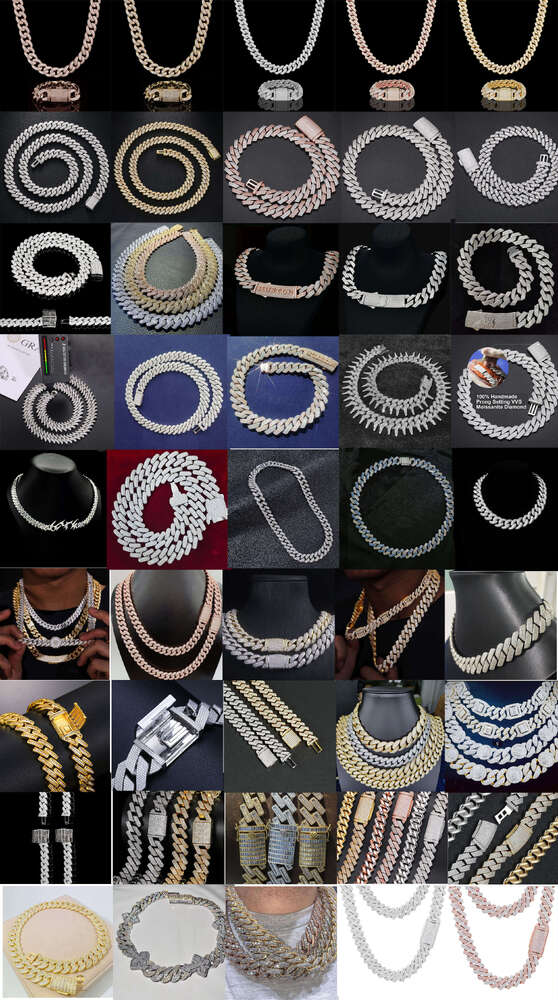 14mm Iced Out VVS Moissanite CZ Cuban Necklace Stock Bling 925 Silver Plated Moissanite CZ Hip Hop Men Jewelry Chain