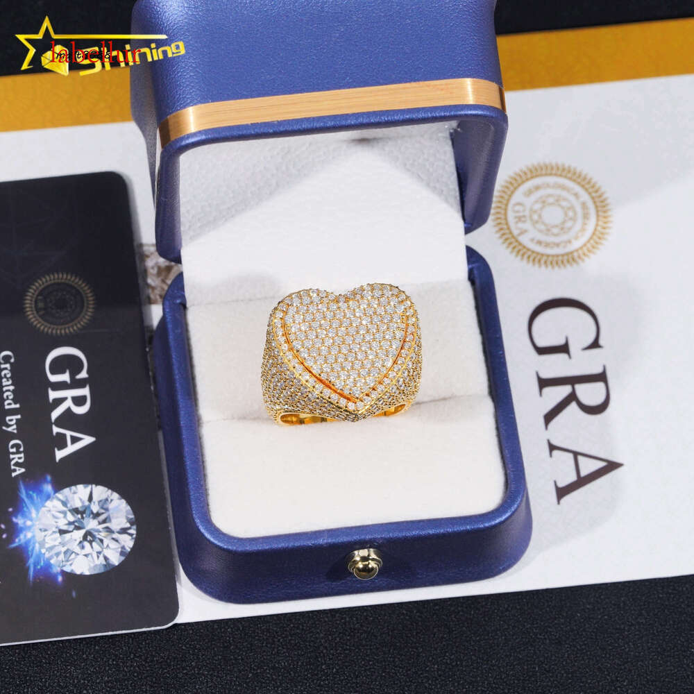Hip Hop Fine Jewelry Two Layers Heart Style Iced Out Gold Plated Sier Moissanite Rings for Men