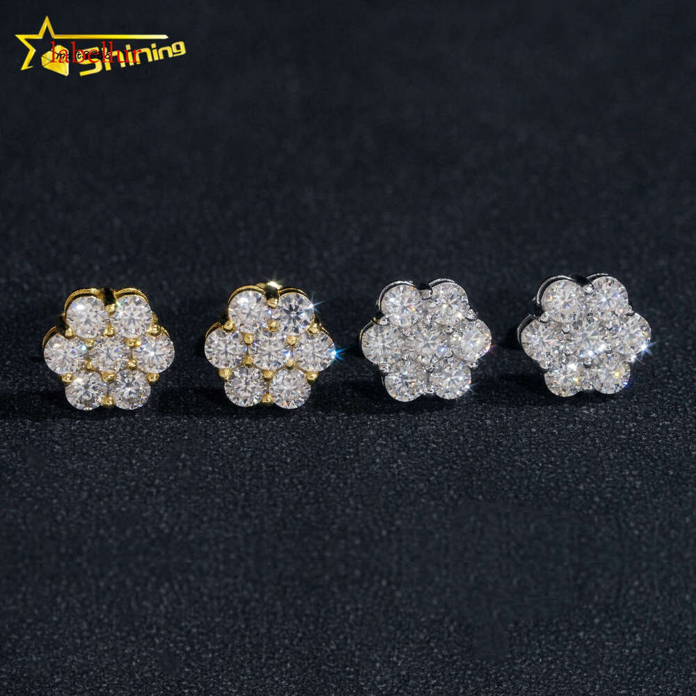 Hot Sale Pass Tester Hip Hop Sier Gold Plated Flower VVS Moissanite Dia Stud Earrings