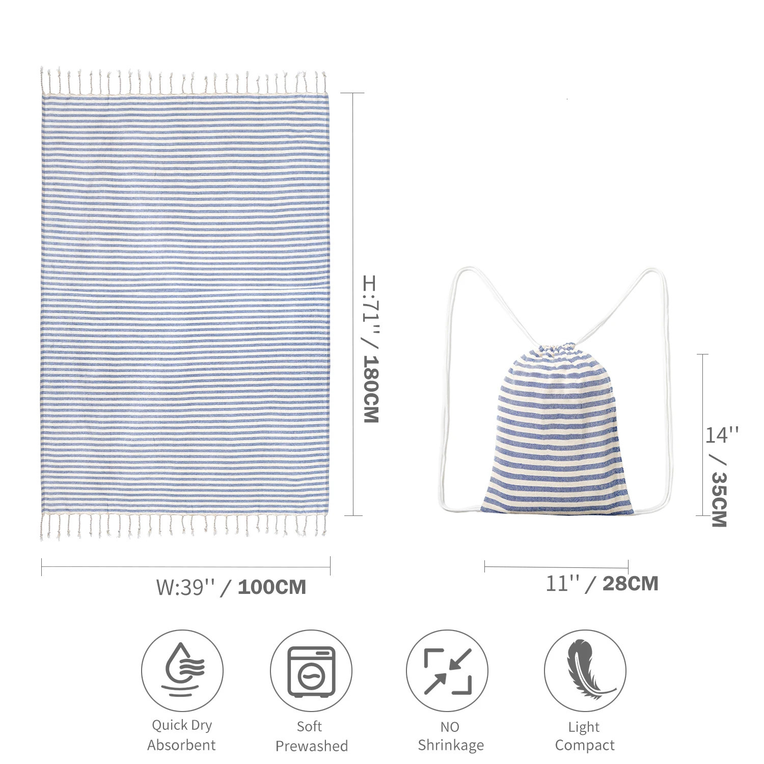 YEUZLICOTTON Striped Tassel 100% cotton sauna spa bath towel For Home 100*180CM Travel Turkish Large beach towel 250628