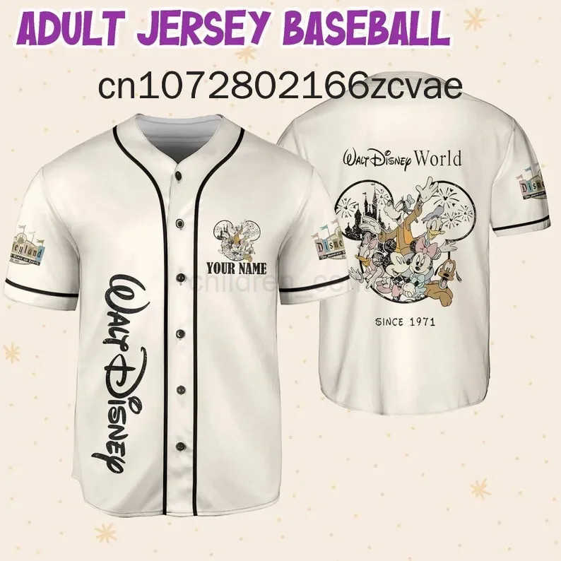 DISNEY 2024 New Disney Safari Baseball Jersey Street Fashion Customized Name Mens and Womens Childrens Short sleeved Baseball Shirt W250630