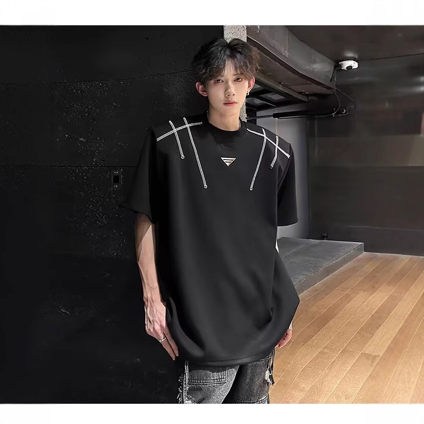 Men's Summer Designer T-shirt American Street Style Cleanfit Small Neckline Padded Shoulder Short Sleeve T-shirt High-end Trendy Brand Half Sleev