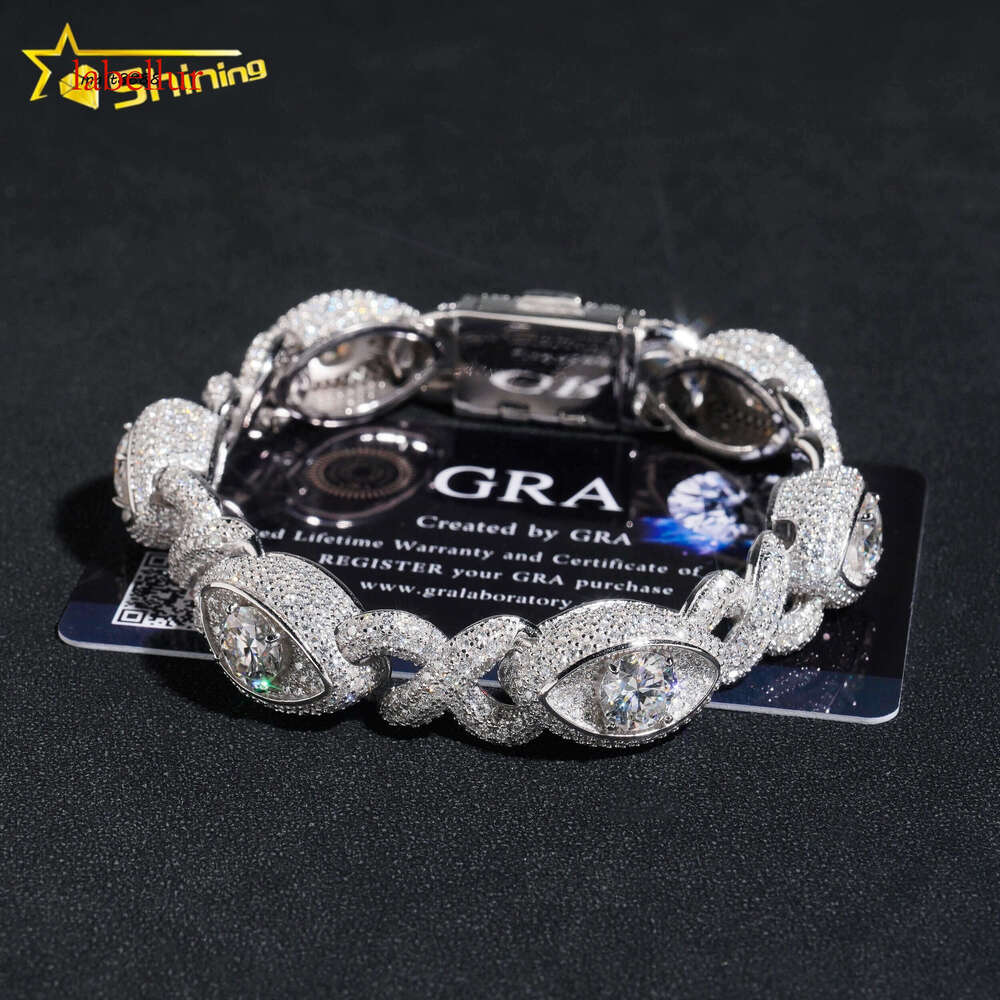 Special Iced Out Moissanite Dia Sterling Sier 13MM Big Eye Hip Hop Jewelry Chain Cuban Link Bracelet