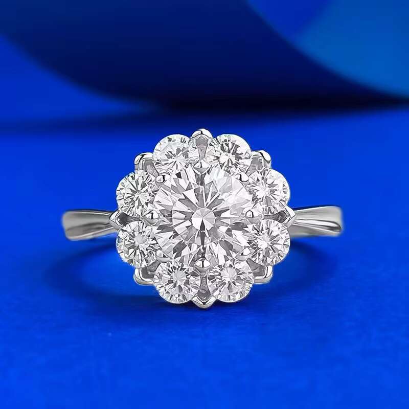 High Quality 925 Sterling Silver D Color 1CT Round Cut Moissanite Diamond 18K White Gold Plated Wedding Ring For Women