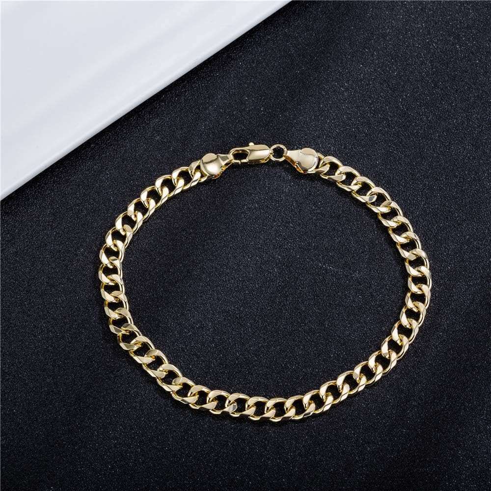 Link Anklet Bracelet Men, 7mm Wide 18K Gold/White Gold Plated Dia Cut Curb Chain Ankle Bracelets for Women Men 9 10 11 inches , GoldWhite