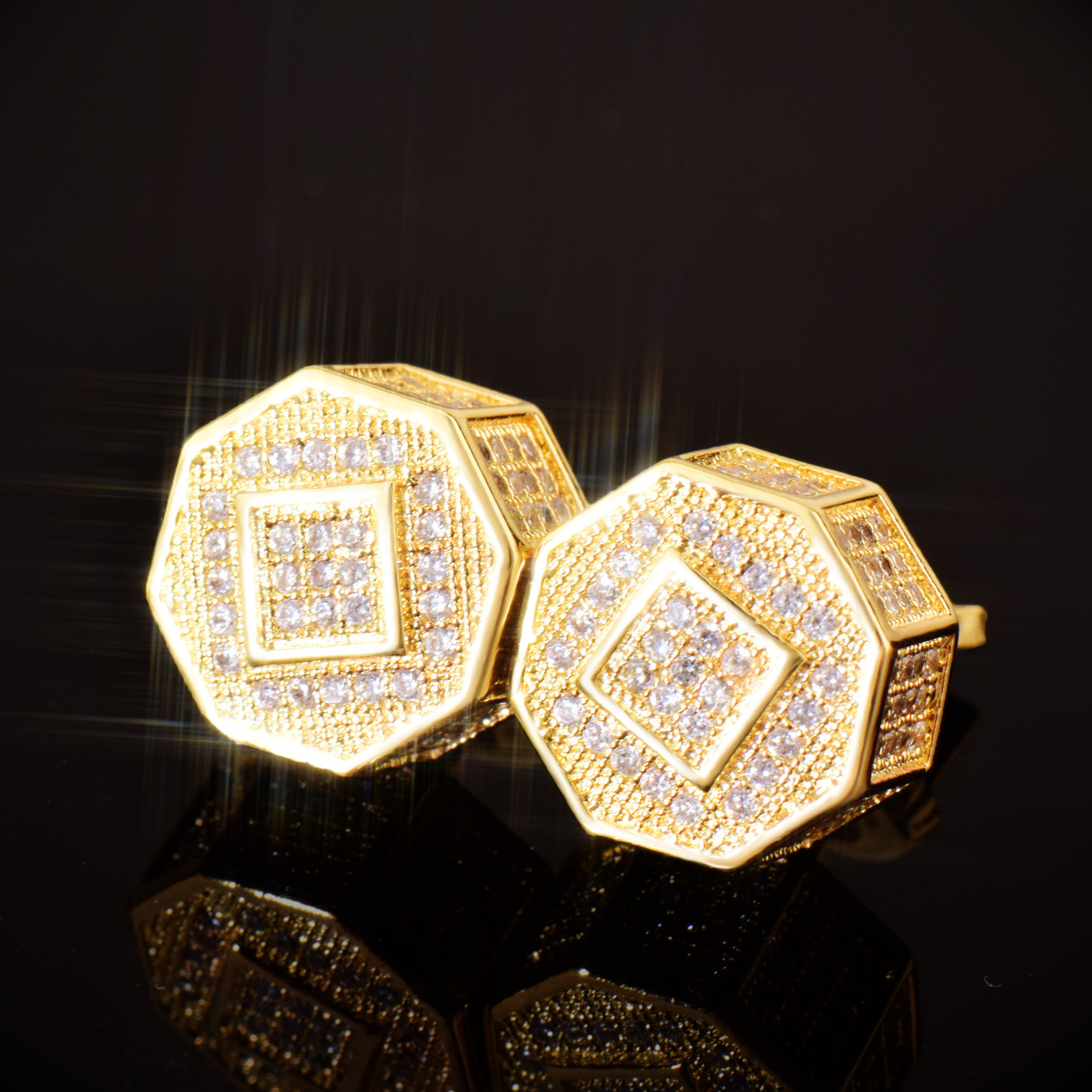 Luxury Jewelry Unique Hip Hop Octagon Earrings Minimalist Full Diamond Creative Designer Iced Out Pass the diamond tester