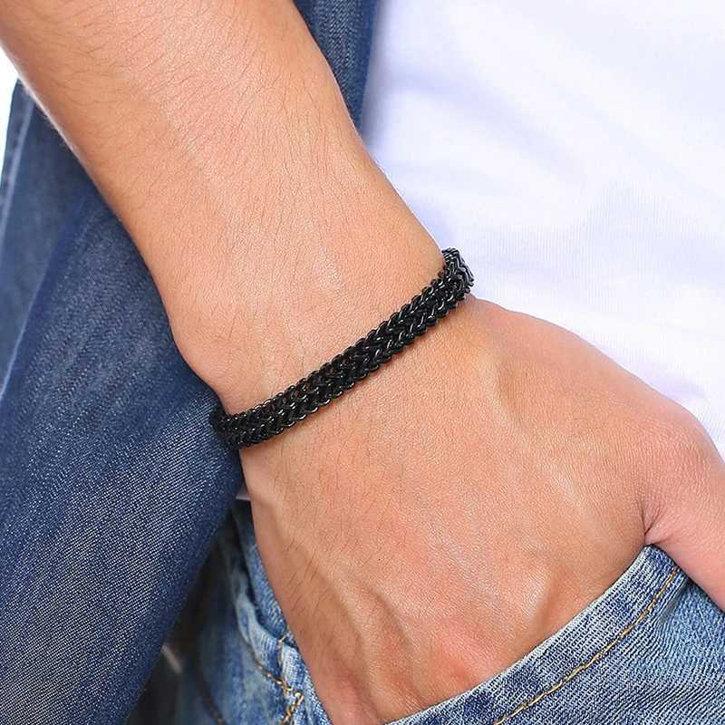 Vnox Vintage Oxidized Cool Double Cu Chain Bracelets for Men Stainless Steel Punk Antique Cubic Tail Chain Male Bracelet XJ250630