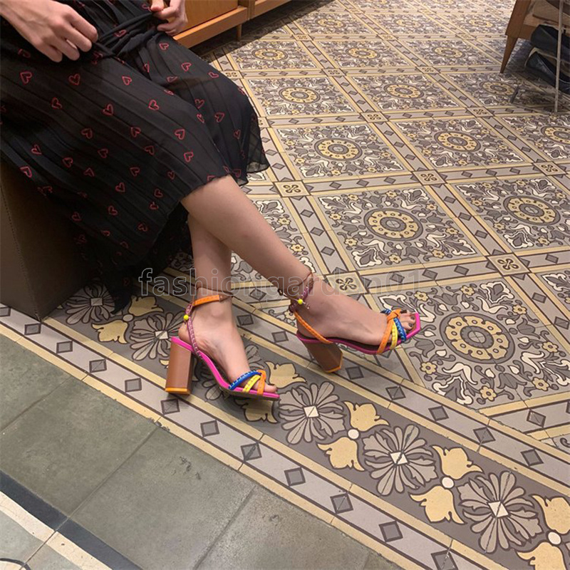 new designer shoes womens sandals high heels sandal ladies cross strappy sandale elegant fashion luxury square toe chunky heel women sandals size 35-4