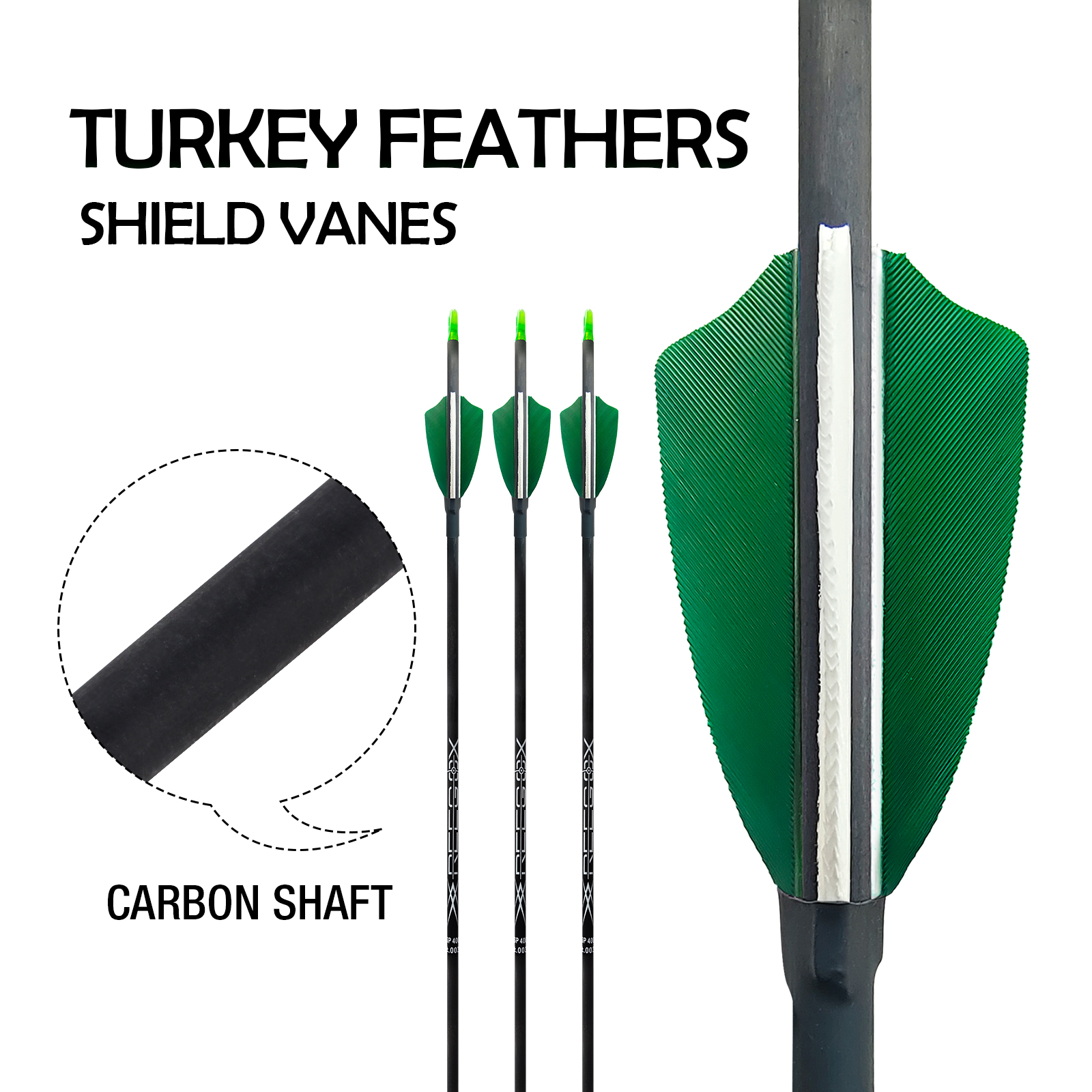 Carbon Hunting Arrows without Arrowheads 12Pcs 31inch Archery Turkey Feathers Targeting Arrows 4.2mm Arrows Training Arrows Spine 350-1500 Arrows