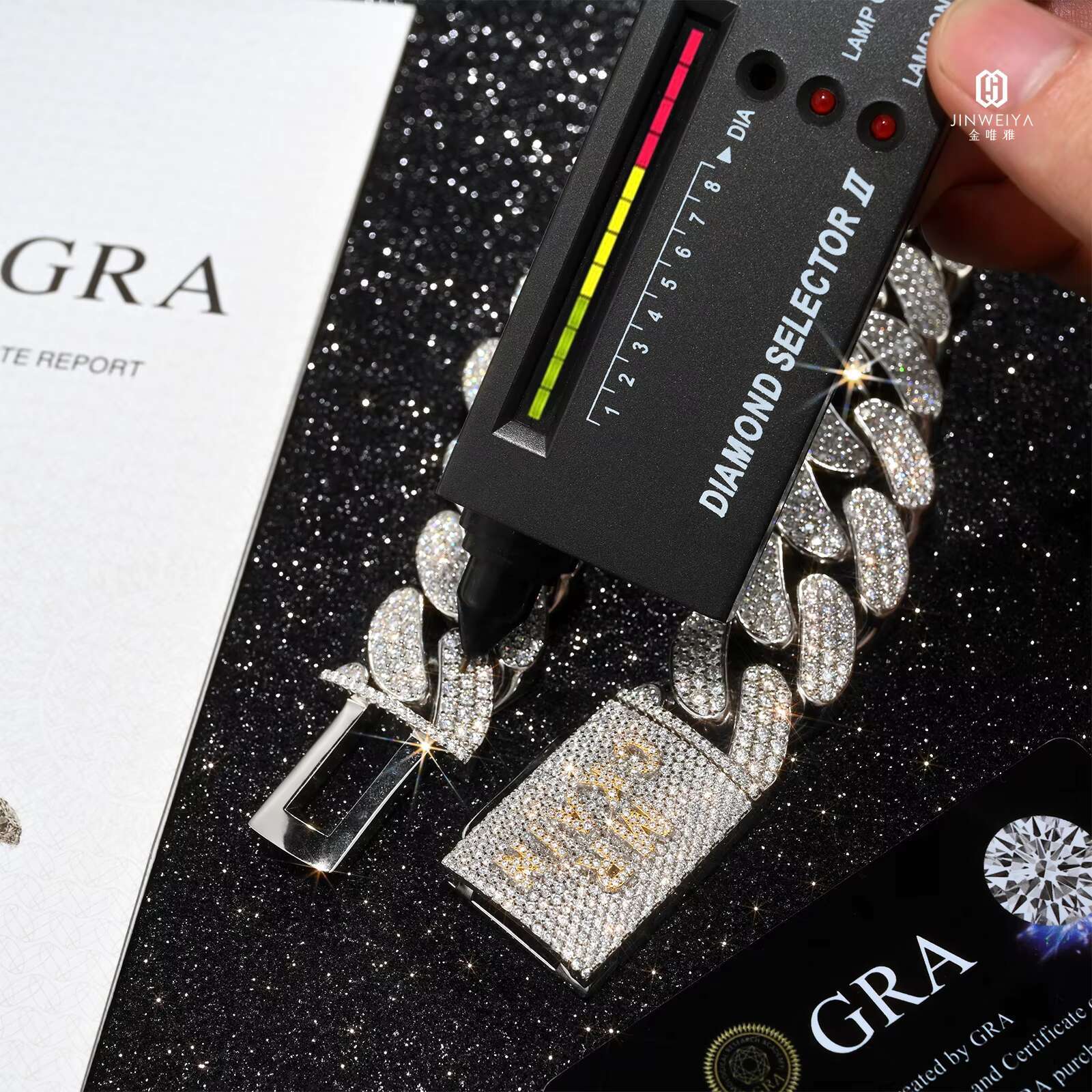 Hip Hop Cuban Chain 24mm 3rows VVS Moissanite Diamond Rose Gold White Gold Plated Necklace Cuban Mens Chain