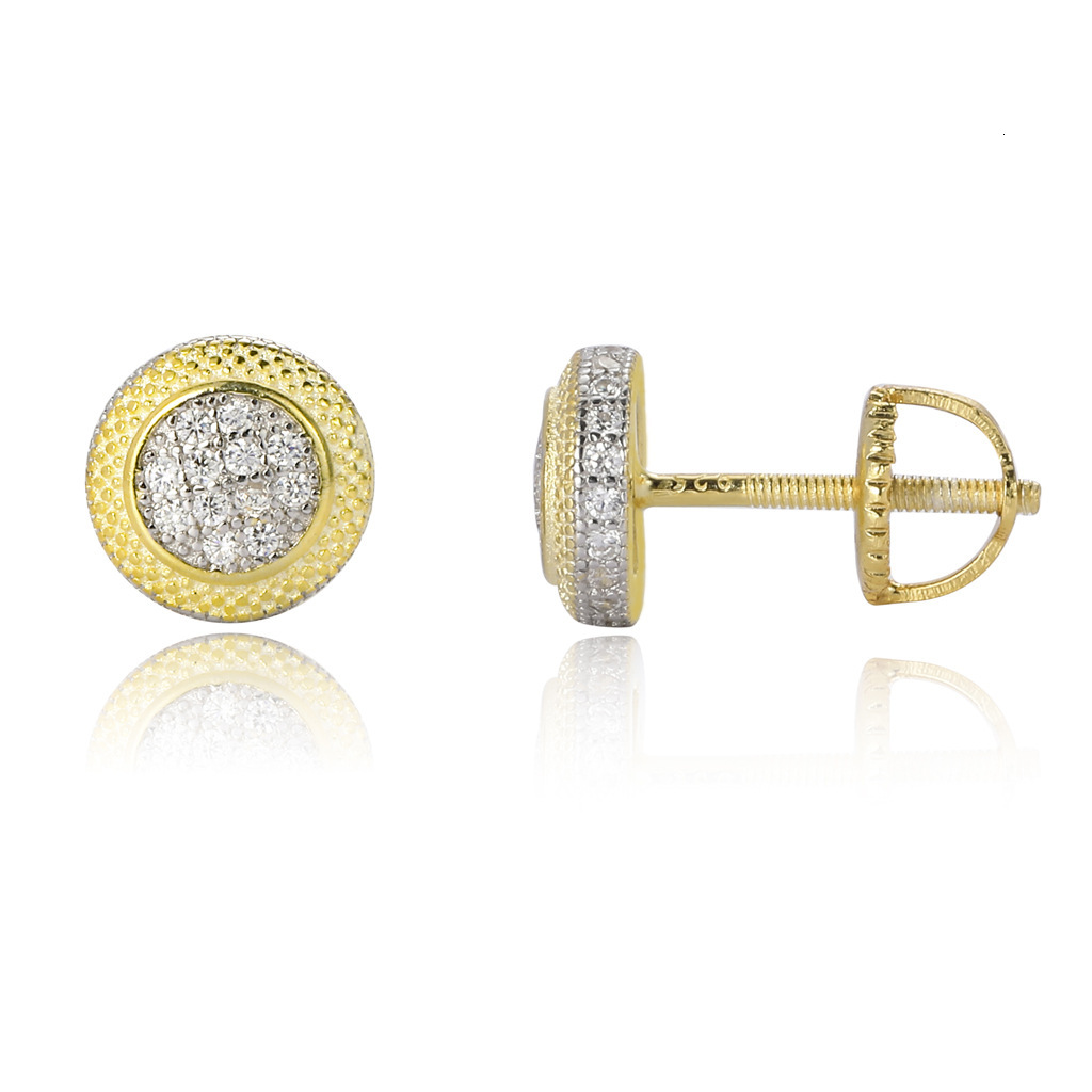 Luxury Jewelry S925 Sterling Silver Solid Two Tone Round 3D Iced Out Screw Back Bling Bling Earrings Pass the diamond tester