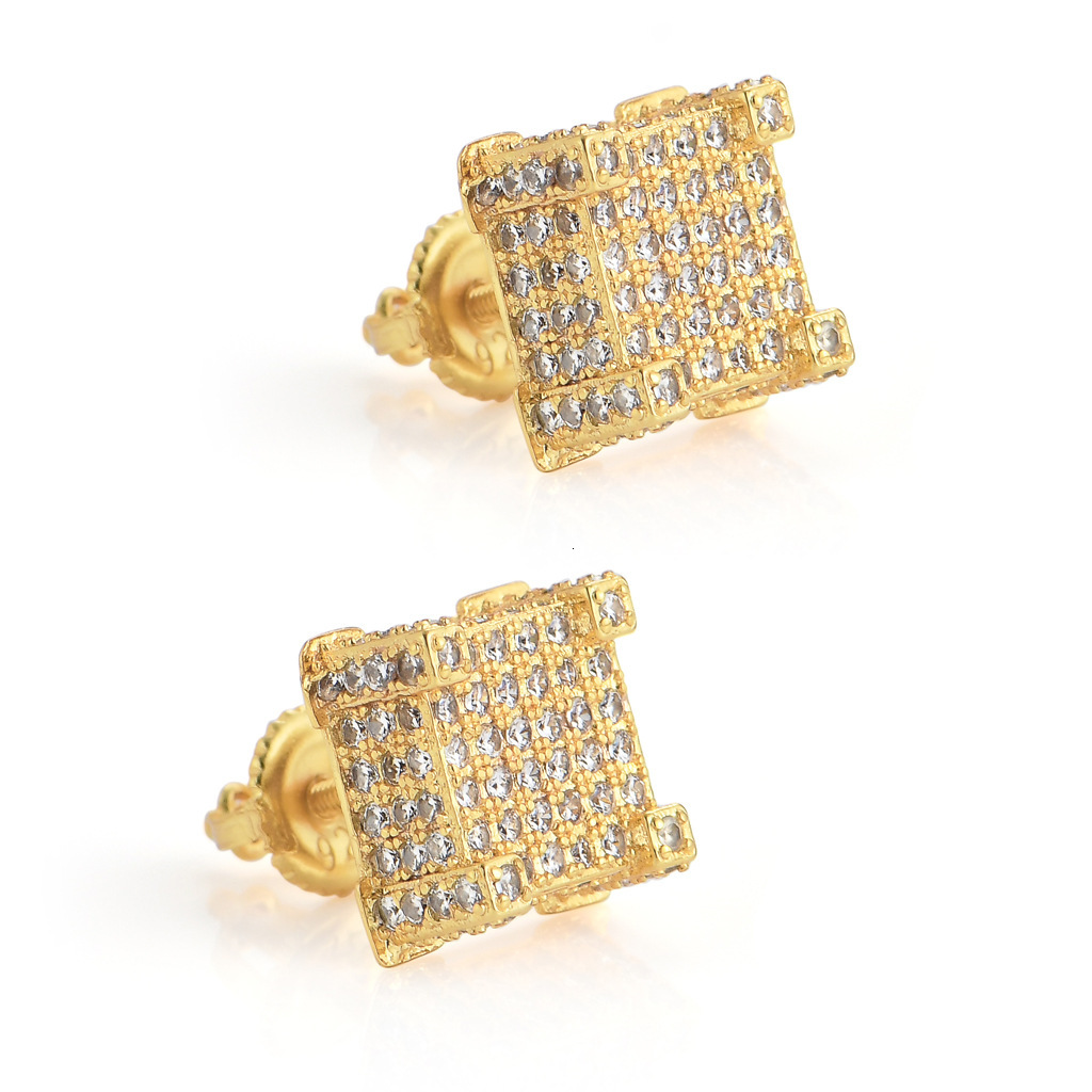Luxury Jewelry Fashion Hip Hop Men's Square Screw Back Iced Out Bling Bling Unique Trendy Premium Earrings Pass the diamond tester