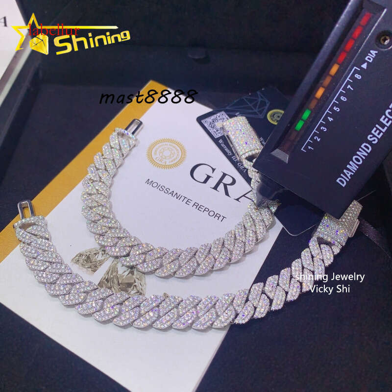 Hot Selling Hip Hop Jewelry Pass Dia Tester S Sier 13mm Moissanite Link Chain Mens Cuban Bracelet