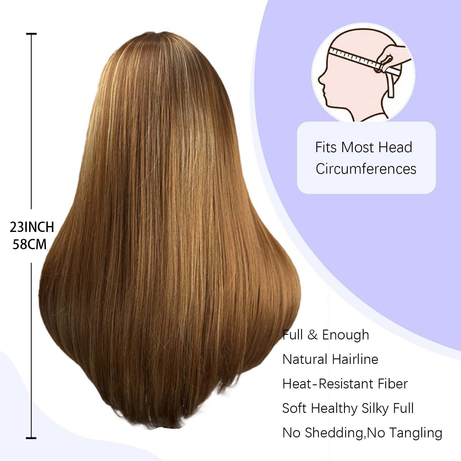 European and American natural-looking parted highlighted hot-haired synthetic wig headpiece with long straight and slightly wavy hair wig headpiece